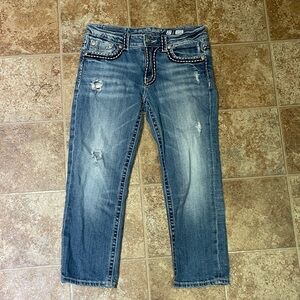 Miss Me Blue Distressed Cropped Jeans